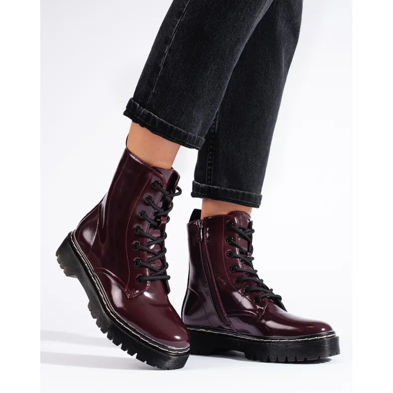 Vinceza Bottes à lacets pour femmes sur la plate-forme marron Shelovet rouge