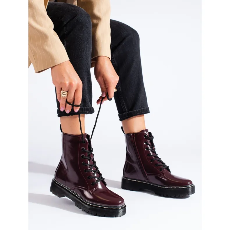 Vinceza Bottes à lacets pour femmes sur la plate-forme marron Shelovet rouge